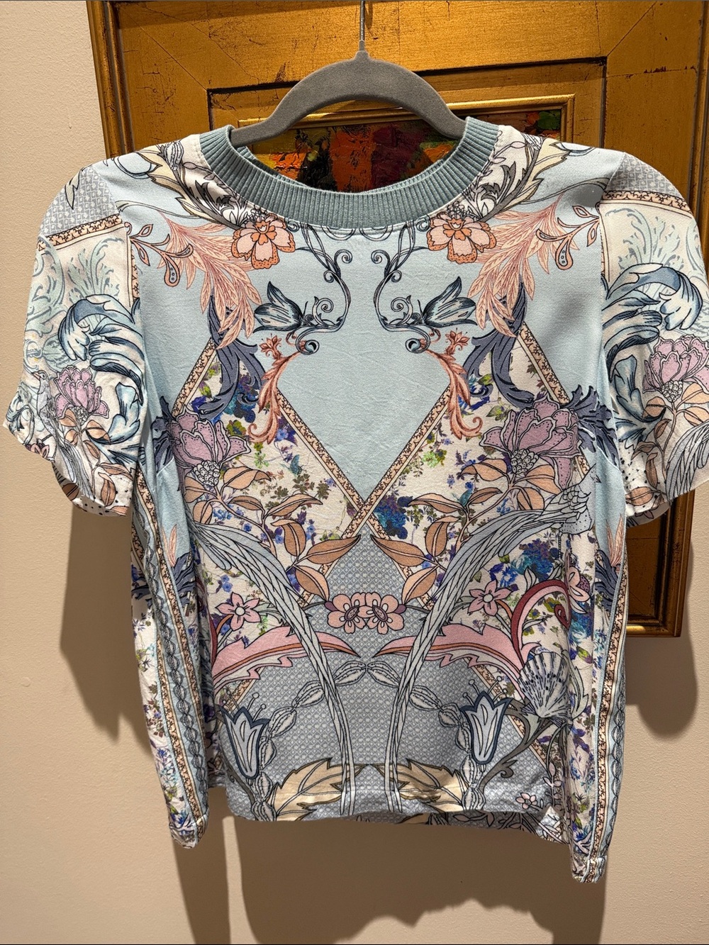 Hale Bob Powder Blue Floral-Paisley Short Sleeve Tee